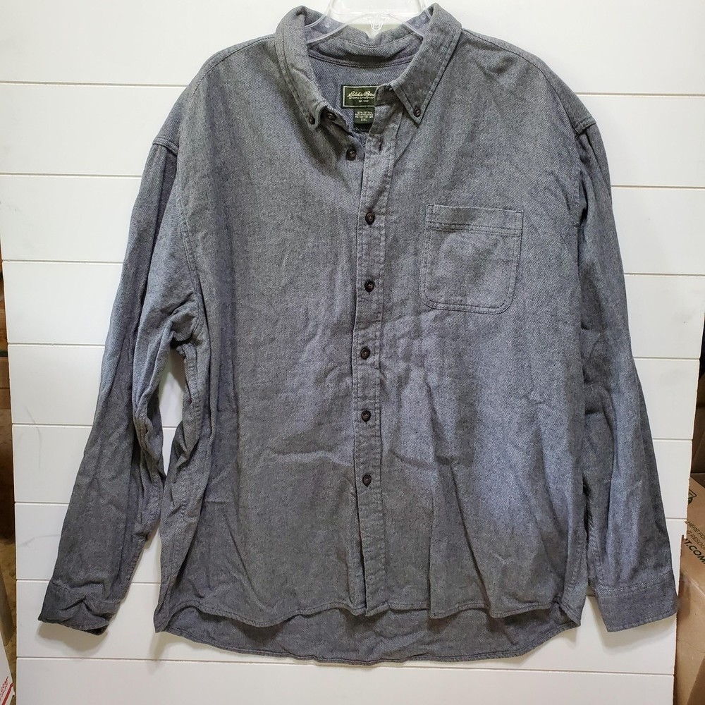 Eddie Bauer mens size XXL gray long sleeve soft think flannel cotton button up